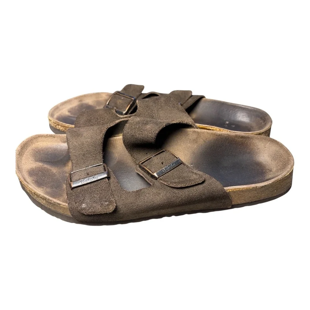 Betula by Birkenstock Dark Brown Suede Two Strap Buckle Sandals Slides Men US 10